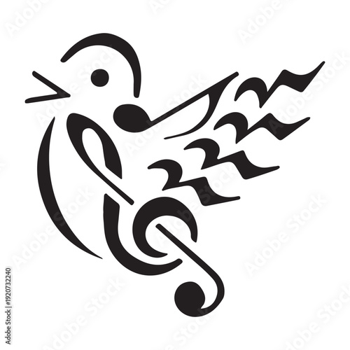 Artistic Bird Illustration Formed by Treble Clef and Musical Notes