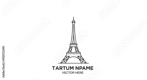 Minimalist Eiffel Tower Line Art Illustration on Isolated White Background
