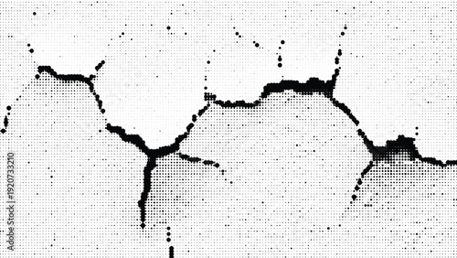 Cracked surface texture with halftone dots effect on transparent background abstract design