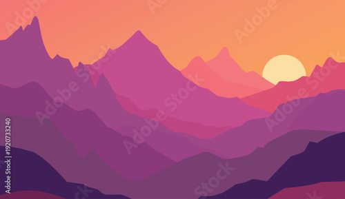 Vibrant Sunset Over Layered Mountains - Abstract Gradient Landscape