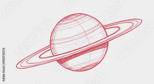 Sketch of Saturn in red ink on white paper
