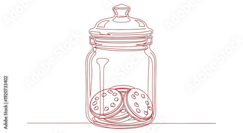 Continuous line drawing of a cookie jar filled with delicious cookies.