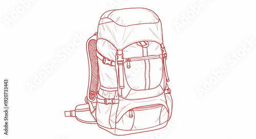 Line art of a hiking backpack