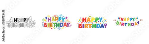 Colorful and creative happy birthday designs with balloons and confetti