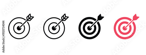 target icon with central arrow, illustrating goal setting, precision, focus, and accomplishment, vector symbol for strategy, business objectives, performance evaluation, and planning design