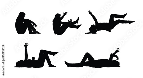 Silhouettes of people reacting or falling in various poses.