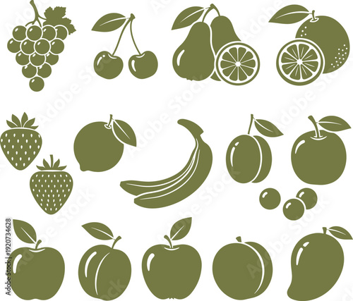 Green fruit silhouettes for natural product branding and healthy lifestyle art
