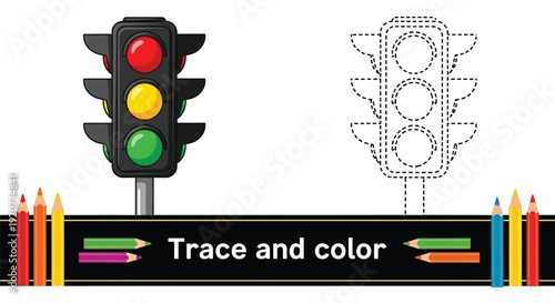 The traffic light coloring page shows signal status.