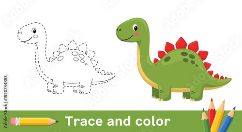 Trace and color the stegosaurus dinosaur activity sheet.