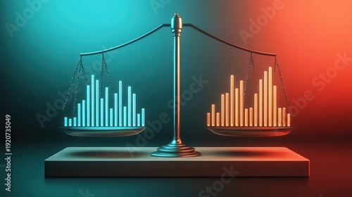 Balance Scales Weighing Digital Data Charts, Representing Analysis and Comparison