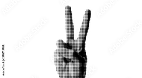 Halftone Dotted Peace Hand Gesture Vector Illustration Black and White Pop Art Style