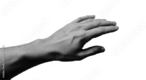 Halftone Dotted Reaching Hand Vector Illustration Black and White Pop Art