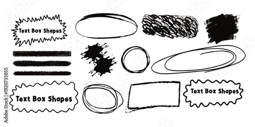 Hand drawn text box picture frames set, rough grunge textured straight line. Vector ink illustration. Grunge crayon outline text boxes for notes. Hand drawn texture doodle shapes.