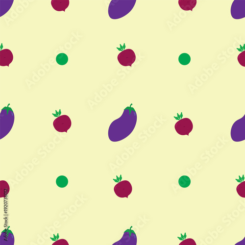 Seamless pattern with eggplant and beetroot for textiles and kitchen