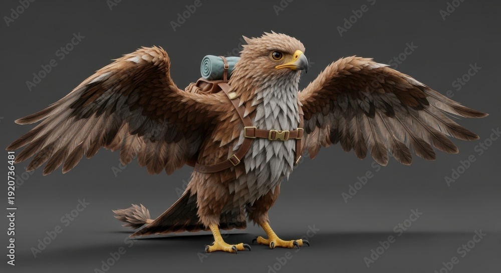 Obraz premium Adventurous Bird Character with Backpack