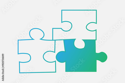 This icon features three interlocking jigsaw puzzle pieces. One piece is fully filled with the signature teal gradient, while the other two are shown as outlines.