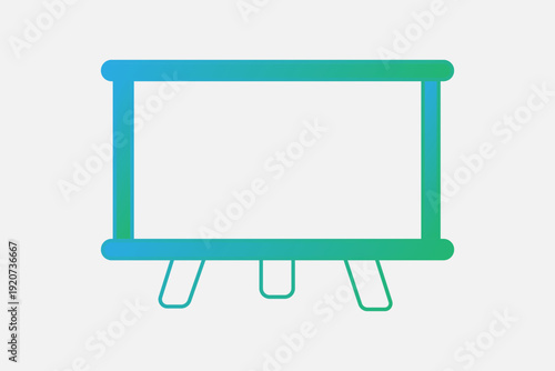 This icon depicts a whiteboard or a projection screen mounted on a tripod stand. It features a thick, rounded frame in a vibrant gradient and a clean, blank white space in the center.