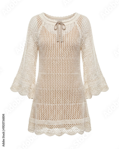 Wallpaper Mural Crochet mini beach dress with scalloped edges and bell sleeves Torontodigital.ca