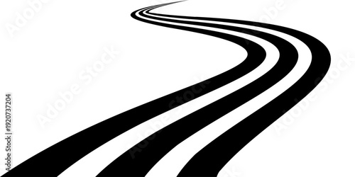 Road line perspective abstract dynamic curve stripes 3d dimensional optical illusion effect isolated on white background