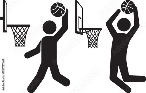 Basketball players dunking at hoop