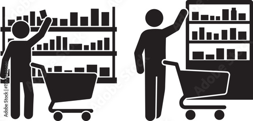 Shopping icons people with cart