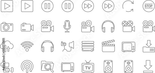 A collection of media and technology icons