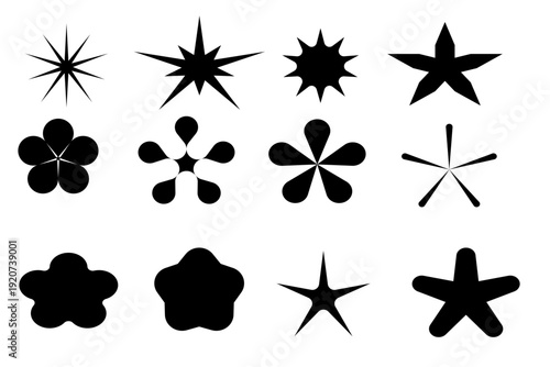 Set of vector star shapes and symbols. Suitable for awards, ratings, content highlighting, icons, labels and decorative elements. Clean, modern and easily customizable design.