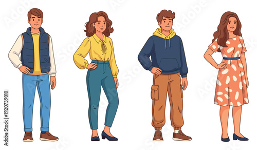 Diverse group of young adults in casual outfits standing confidently