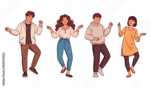 Group of happy diverse young adults dancing together