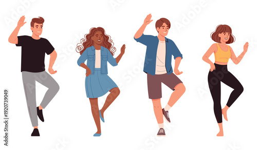 Diverse young adults dancing joyfully in casual attire