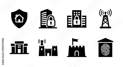 Cybersecurity and Fortress Infrastructure Defense Icon Set
Keywords