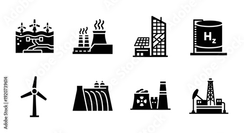 Sustainable and Industrial Energy Infrastructure Icon Set