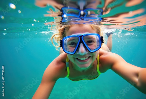 Snorkeling in clear blue water, summer adventure.