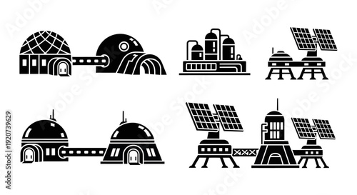 Futuristic Space Colony and Off-World Energy Infrastructure Icons