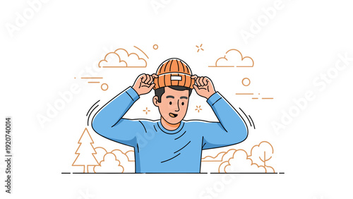 Young caucasian male engineer with helmet in outdoor setting
