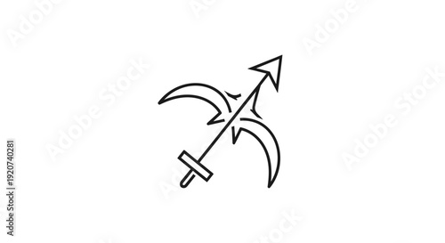 Minimalist Line Art Sagittarius Zodiac Sign Arrow Symbol on Isolated White Background