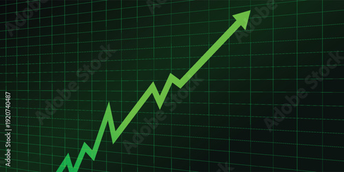 A vibrant green line graph on a dark grid background showing an upward trend with fluctuations, symbolizing growth, success, and positive market performance.