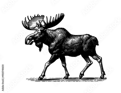 Large Bull Moose Walking Through Northern Wilderness
