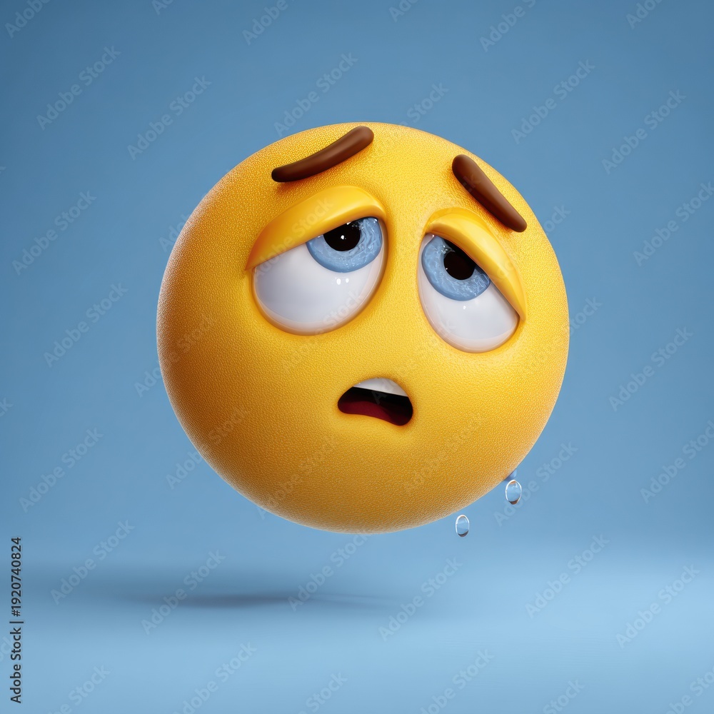 Naklejka premium Sad emoji face with tears and blue background