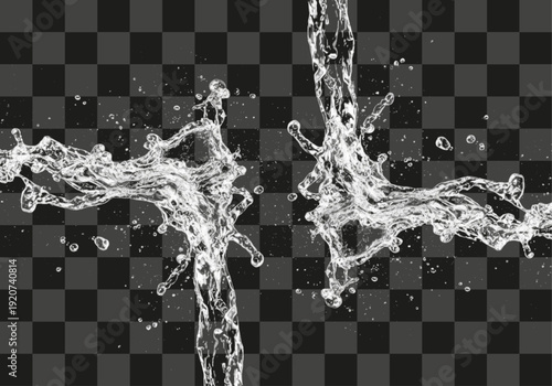 Dynamic water streams splashing and merging creating an energetic abstract display