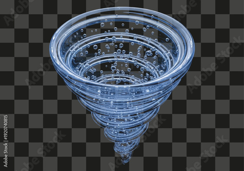 A captivating clear blue vortex with numerous bubbles swirling against a dark background