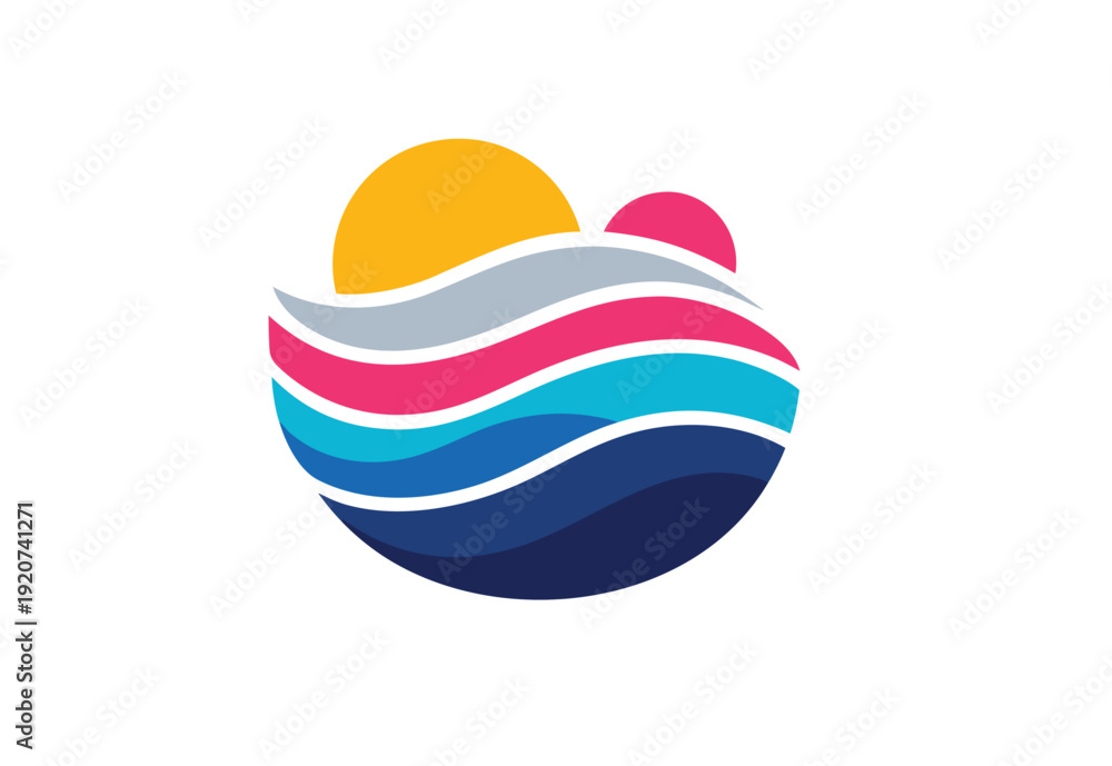Fototapeta premium Abstract logo featuring colorful waves and a sun evoking a sense of tranquility and energy