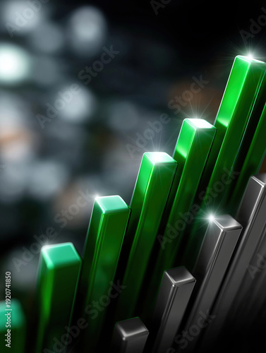 Stock market data shows growth in green and gray bars