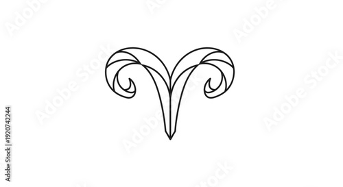 Stylized Line Art Icon of Ram Horns, Representing the Aries Zodiac Sign, on an Isolated White Background.