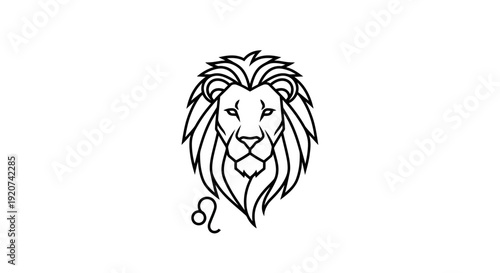 Leo Zodiac Sign Lion Head with Astrological Symbol Isolated White Background