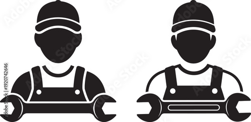 Mechanic worker with wrench icon silhouette