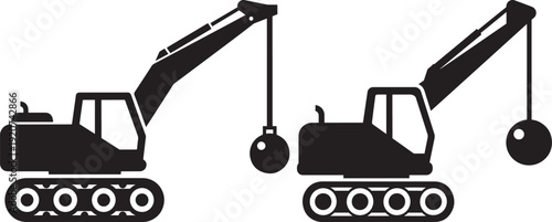Demolition excavator icon silhouette