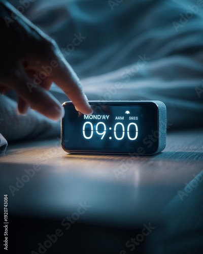 Close-up of a smartphone alarm clock showing 