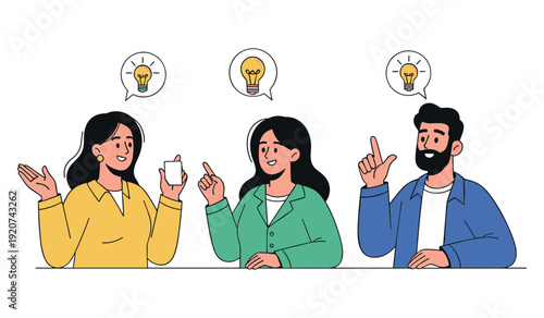 Young multiracial adults brainstorming with ideas and coffee