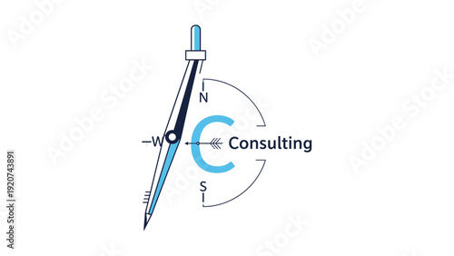 Business consulting symbol with a compass and text.